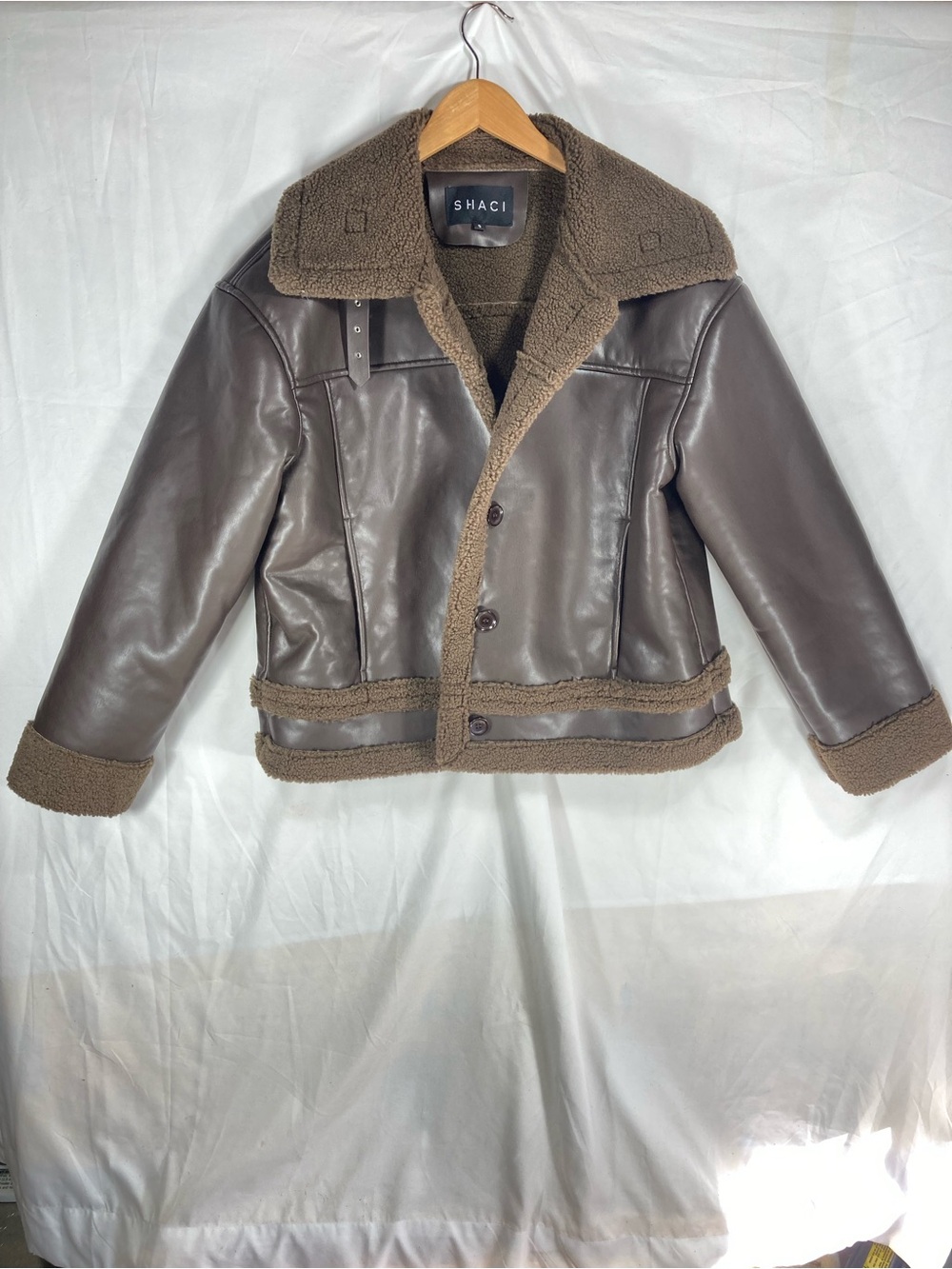 Shack Brown Faux Shearling-Lined Leather Jacket